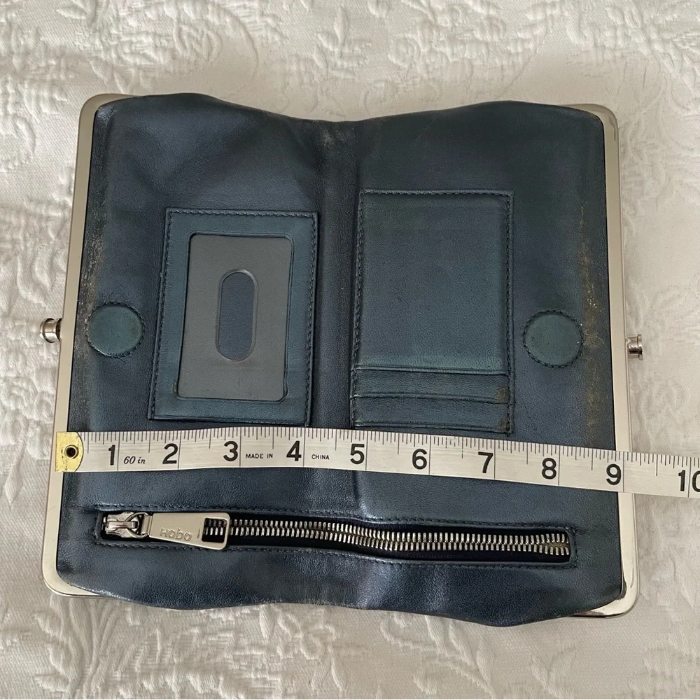HOBO Grey Blue Leather Wallet Clutch.